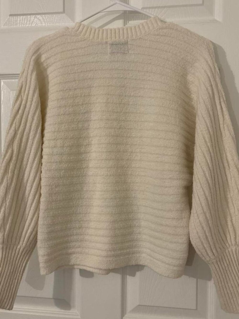 Cream Chevron Ribbed Cropped Knit Sweater